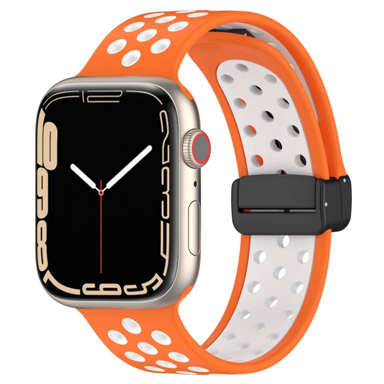 For Apple Watch 3 38mm Magnetic Buckle Silicone Watch Band(Orange White) - Watch Bands by buy2fix | Online Shopping UK | buy2fix