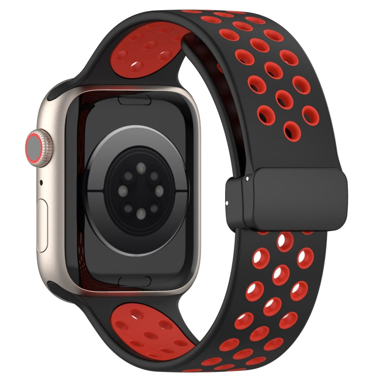 For Apple Watch 2 42mm Magnetic Buckle Silicone Watch Band(Black Red) - Watch Bands by buy2fix | Online Shopping UK | buy2fix