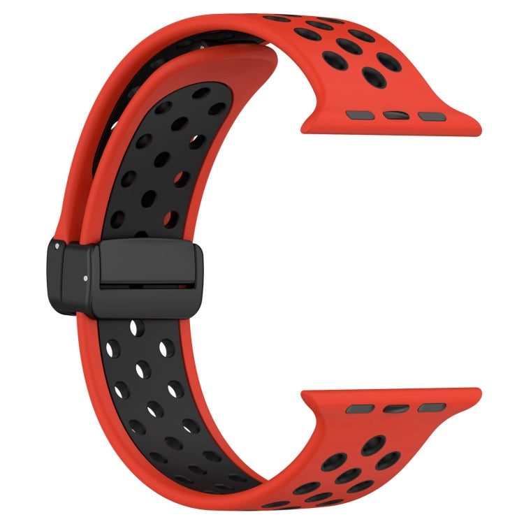 For Apple Watch 2 42mm Magnetic Buckle Silicone Watch Band(Red Black) - Watch Bands by buy2fix | Online Shopping UK | buy2fix