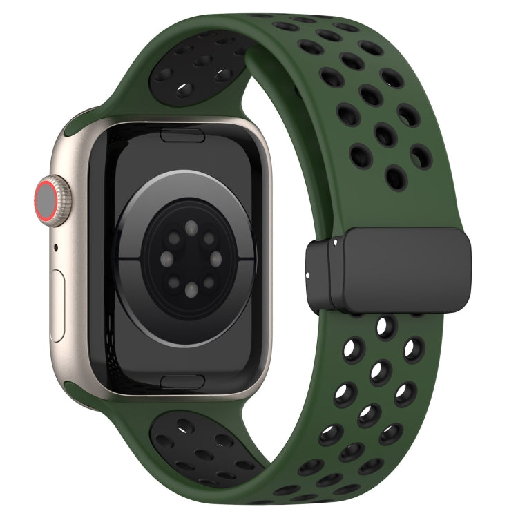 For Apple Watch 38mm Magnetic Buckle Silicone Watch Band(Army Green Black) - Watch Bands by buy2fix | Online Shopping UK | buy2fix