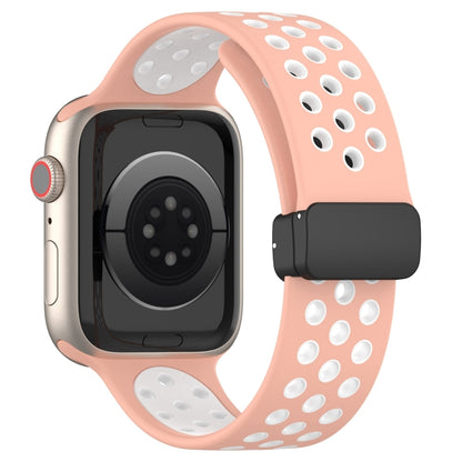 For Apple Watch SE 2023 44mm Magnetic Buckle Silicone Watch Band(Pink White) - Watch Bands by buy2fix | Online Shopping UK | buy2fix