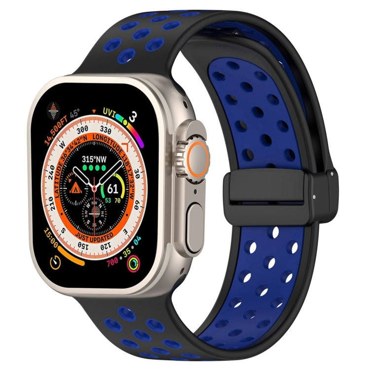 For Apple Watch Series 9 41mm Magnetic Buckle Silicone Watch Band(Black Blue) - Watch Bands by buy2fix | Online Shopping UK | buy2fix