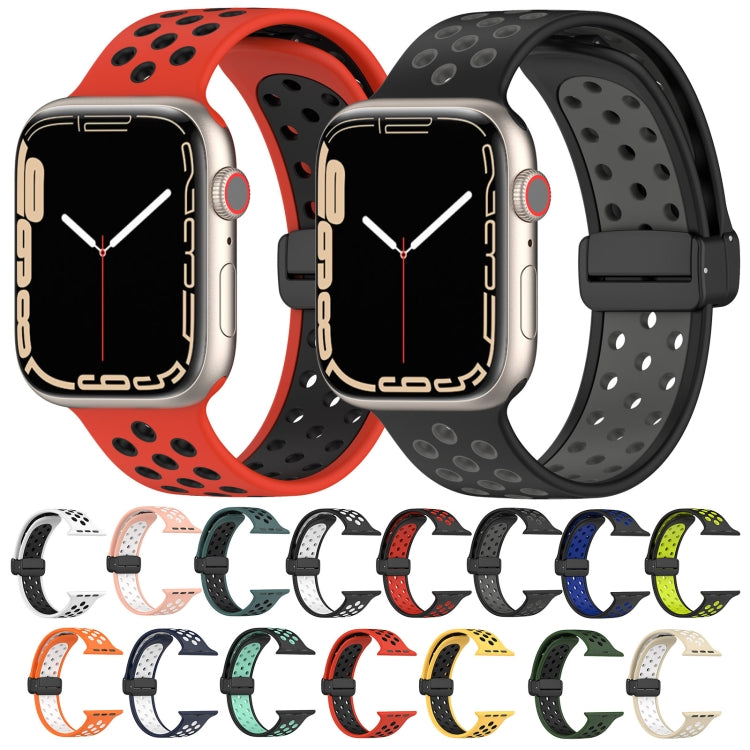 For Apple Watch 42mm Magnetic Buckle Silicone Watch Band(Black Cyan) - Watch Bands by buy2fix | Online Shopping UK | buy2fix