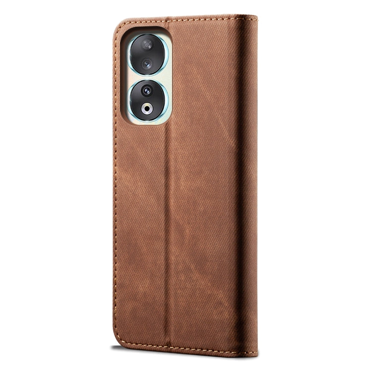 For Honor 90 Pro Denim Texture Flip Leather Phone Case(Brown) - Honor Cases by buy2fix | Online Shopping UK | buy2fix