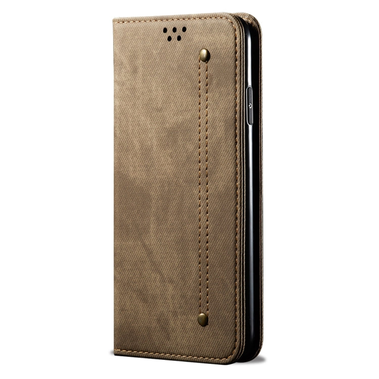 For Honor X6A Denim Texture Flip Leather Phone Case(Khaki) - Honor Cases by buy2fix | Online Shopping UK | buy2fix