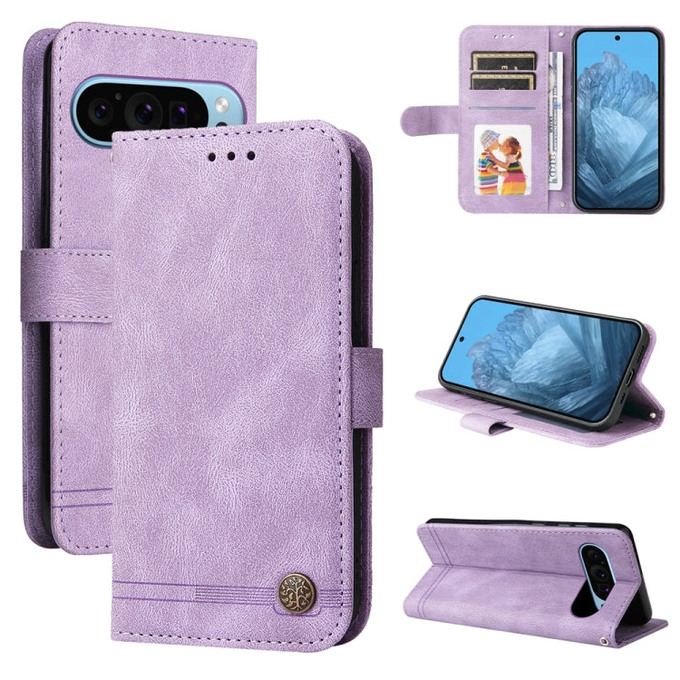 For Google Pixel 9 Skin Feel Life Tree Metal Button Leather Phone Case(Purple) - Google Cases by buy2fix | Online Shopping UK | buy2fix