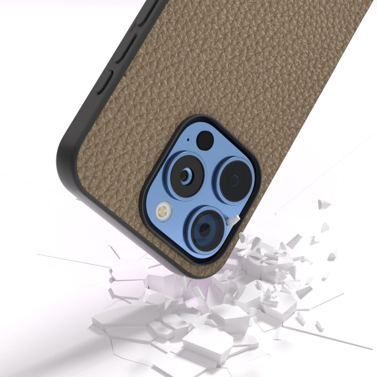 For iPhone 16 Pro Max ABEEL Genuine Leather Litchi Texture Phone Case(Grey) - iPhone 16 Pro Max Cases by buy2fix | Online Shopping UK | buy2fix