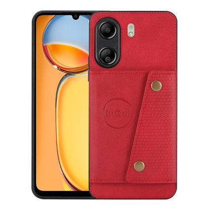 For Xiaomi Redmi 13C 4G / Poco C65 Double Buckle Card Slots Magnetic Phone Case(Red) - 13C Cases by buy2fix | Online Shopping UK | buy2fix