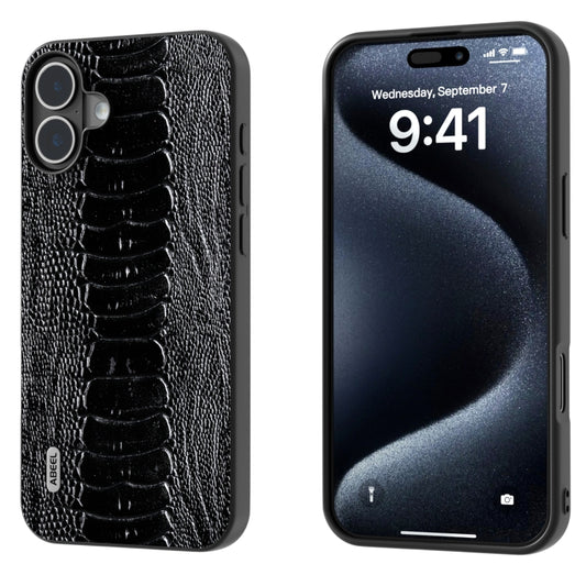 For iPhone 16 Plus ABEEL Genuine Leather Weilai Series Phone Case(Black) - iPhone 16 Plus Cases by buy2fix | Online Shopping UK | buy2fix