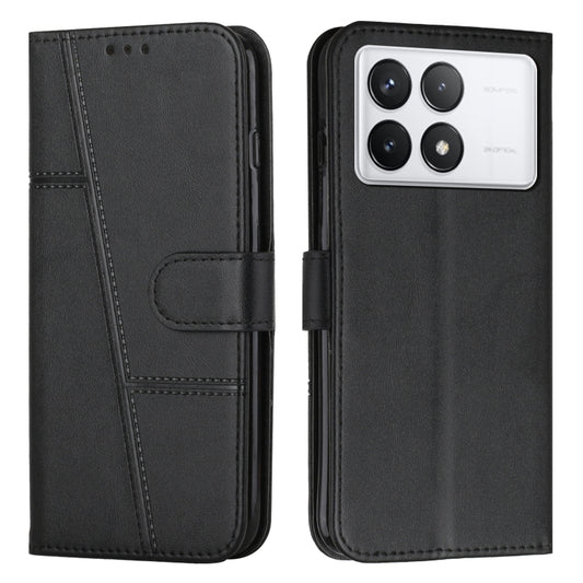 For Xiaomi Redmi K70E Stitching Calf Texture Buckle Leather Phone Case(Black) - K70E Cases by buy2fix | Online Shopping UK | buy2fix