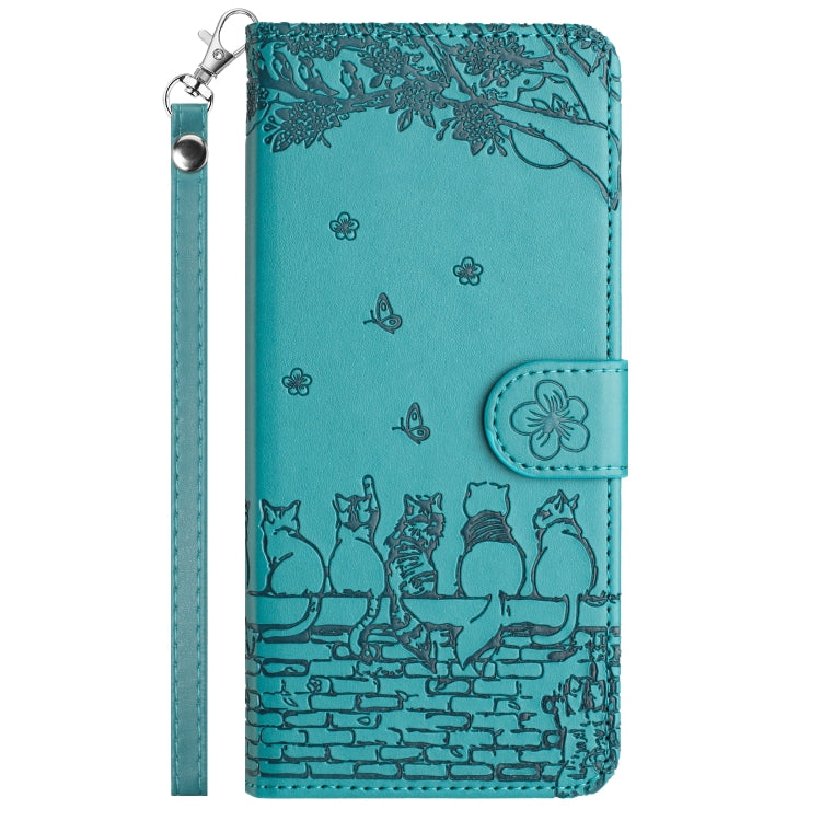 For Google Pixel 9 / 9 Pro Cat Embossing Pattern Leather Phone Case with Lanyard(Blue) - Google Cases by buy2fix | Online Shopping UK | buy2fix