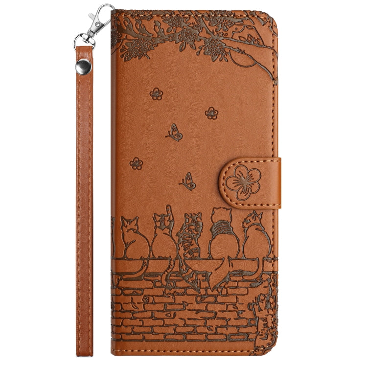 For Google Pixel 9 Pro XL Cat Embossing Pattern Leather Phone Case with Lanyard(Brown) - Google Cases by buy2fix | Online Shopping UK | buy2fix