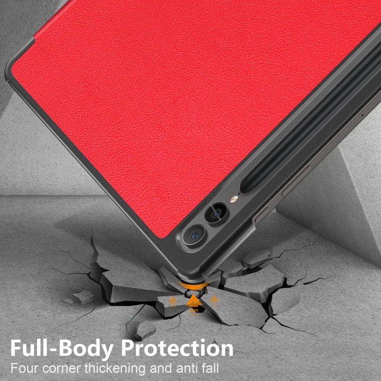 For Samsung Galaxy Tab S9+ Custer Pure Color 3-Fold Holder Smart Leather Tablet Case(Red) - Galaxy Tab S9+ Cases by buy2fix | Online Shopping UK | buy2fix