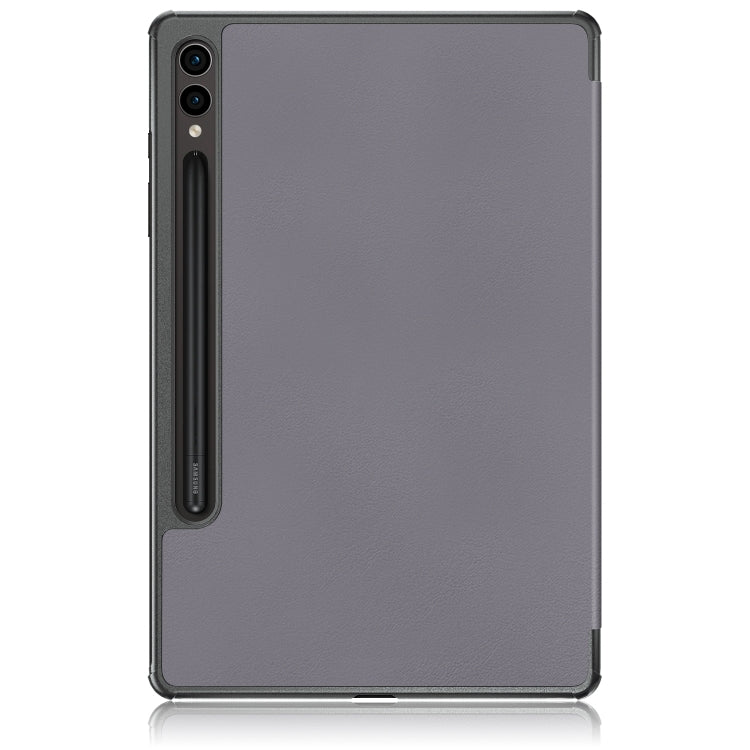 For Samsung Galaxy Tab S9+ Custer Pure Color 3-Fold Holder Smart Leather Tablet Case(Grey) - Galaxy Tab S9+ Cases by buy2fix | Online Shopping UK | buy2fix