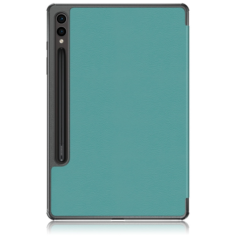 For Samsung Galaxy Tab S9+ Custer Pure Color 3-Fold Holder Smart Leather Tablet Case(Dark Green) - Galaxy Tab S9+ Cases by buy2fix | Online Shopping UK | buy2fix