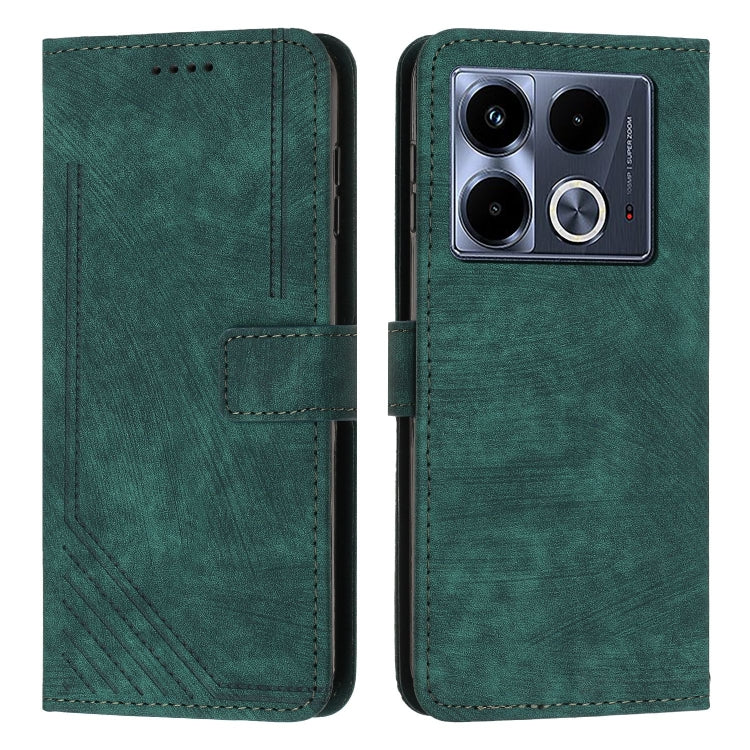 For Infinix Note 40 4G Skin Feel Stripe Pattern Leather Phone Case with Lanyard(Green) - Infinix Cases by buy2fix | Online Shopping UK | buy2fix