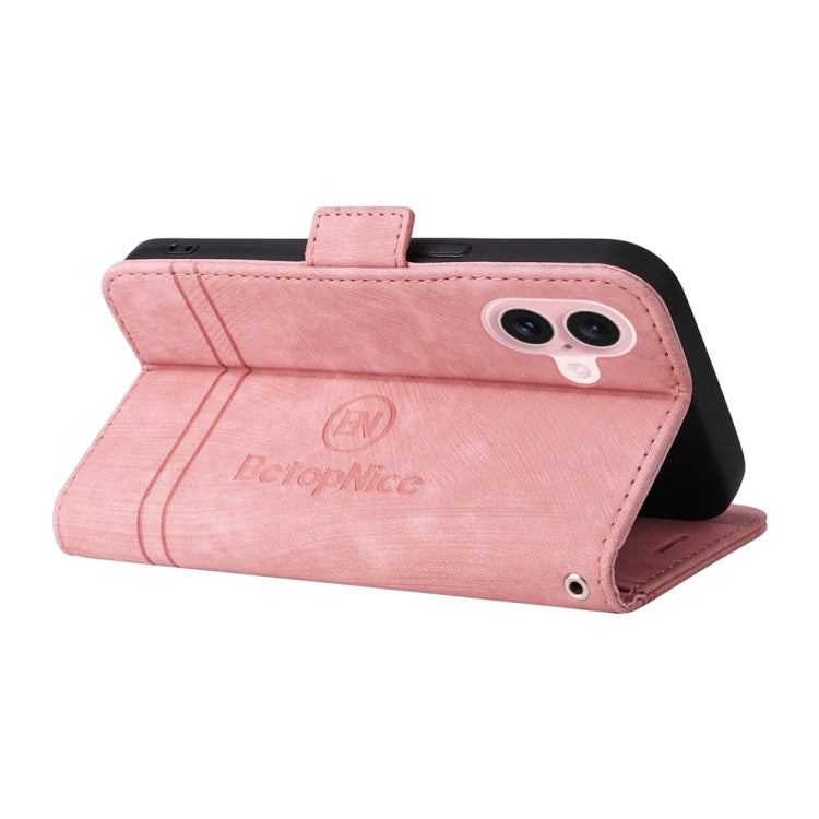 For iPhone 16 BETOPNICE Dual-side Buckle Leather Phone Case(Pink) - iPhone 16 Cases by BETOPNICE | Online Shopping UK | buy2fix