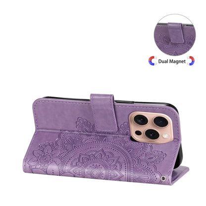 For iPhone 16 Pro 7-petal Flowers Embossing Leather Phone Case(Light Purple) - iPhone 16 Pro Cases by buy2fix | Online Shopping UK | buy2fix