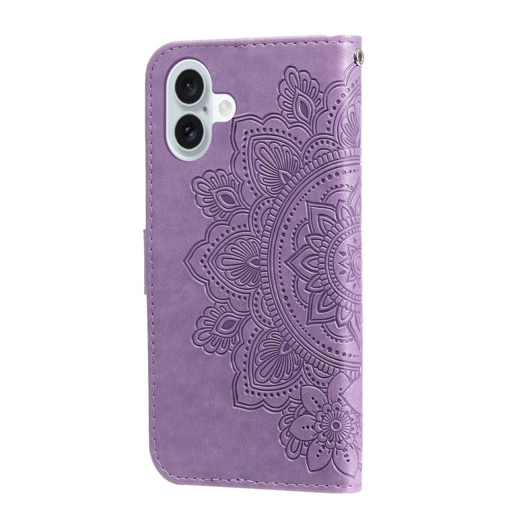 For iPhone 16 Plus 7-petal Flowers Embossing Leather Phone Case(Light Purple) - iPhone 16 Plus Cases by buy2fix | Online Shopping UK | buy2fix