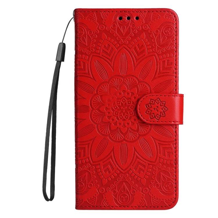 For iPhone 16 Pro Embossed Sunflower Leather Phone Case(Red) - iPhone 16 Pro Cases by buy2fix | Online Shopping UK | buy2fix