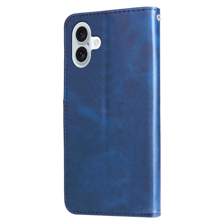 For iPhone 16 Plus Fashion Calf Texture Zipper Leather Phone Case(Blue) - iPhone 16 Plus Cases by buy2fix | Online Shopping UK | buy2fix