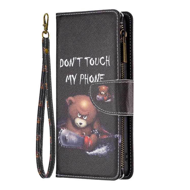 For iPhone 16 Colored Drawing Pattern Zipper Phone Leather Case(Bear) - iPhone 16 Cases by buy2fix | Online Shopping UK | buy2fix