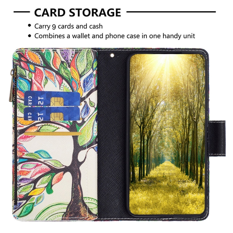 For iPhone 16 Colored Drawing Pattern Zipper Phone Leather Case(Tree) - iPhone 16 Cases by buy2fix | Online Shopping UK | buy2fix