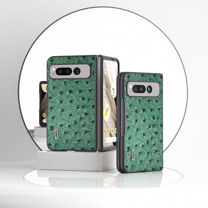 For Google Pixel Fold ABEEL Genuine Leather Ostrich Texture Phone Case(Green) - Google Cases by buy2fix | Online Shopping UK | buy2fix