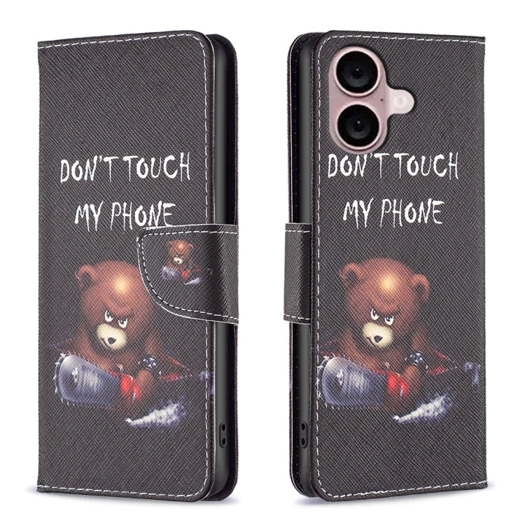 For iPhone 16 Plus Colored Drawing Pattern Leather Phone Case(Bear) - iPhone 16 Plus Cases by buy2fix | Online Shopping UK | buy2fix