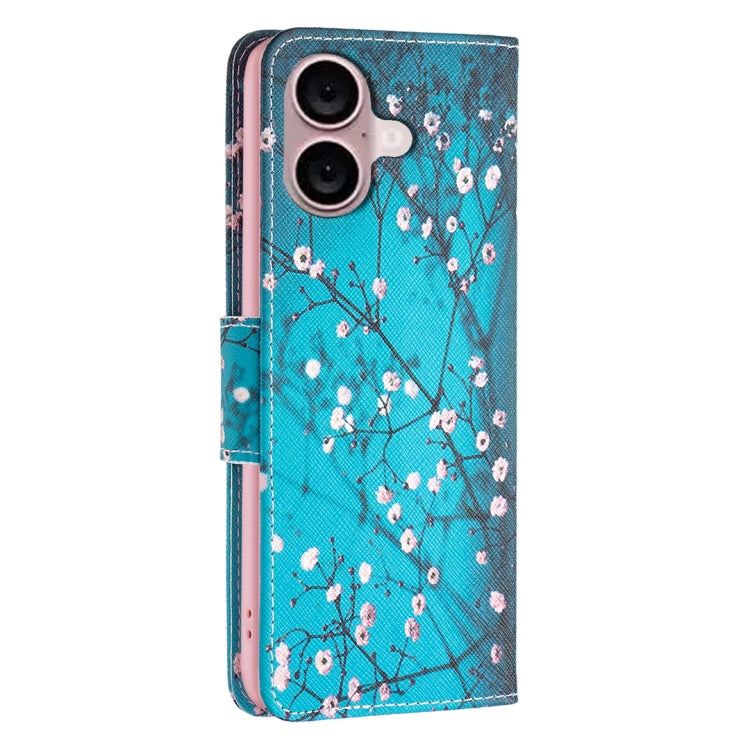 For iPhone 16 Plus Colored Drawing Pattern Leather Phone Case(Plum Blossom) - iPhone 16 Plus Cases by buy2fix | Online Shopping UK | buy2fix