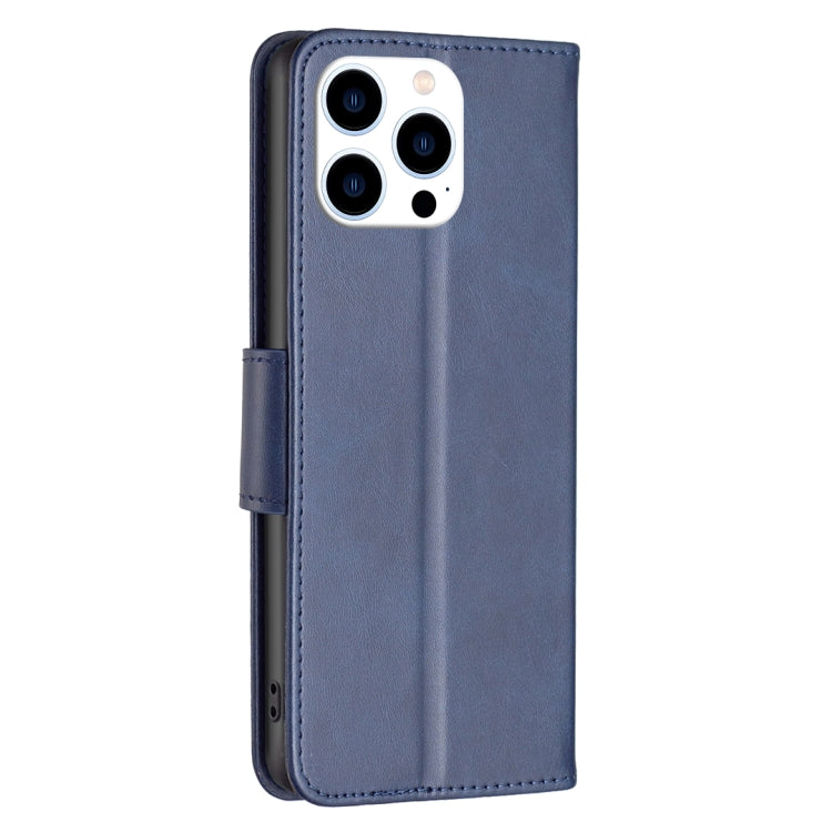 For iPhone 16 Pro Max Lambskin Texture Pure Color Flip Leather Phone Case(Blue) - iPhone 16 Pro Max Cases by buy2fix | Online Shopping UK | buy2fix