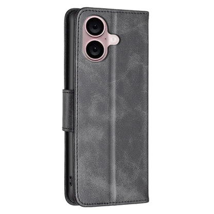 For iPhone 16 Plus Lambskin Texture Pure Color Flip Leather Phone Case(Black) - iPhone 16 Plus Cases by buy2fix | Online Shopping UK | buy2fix