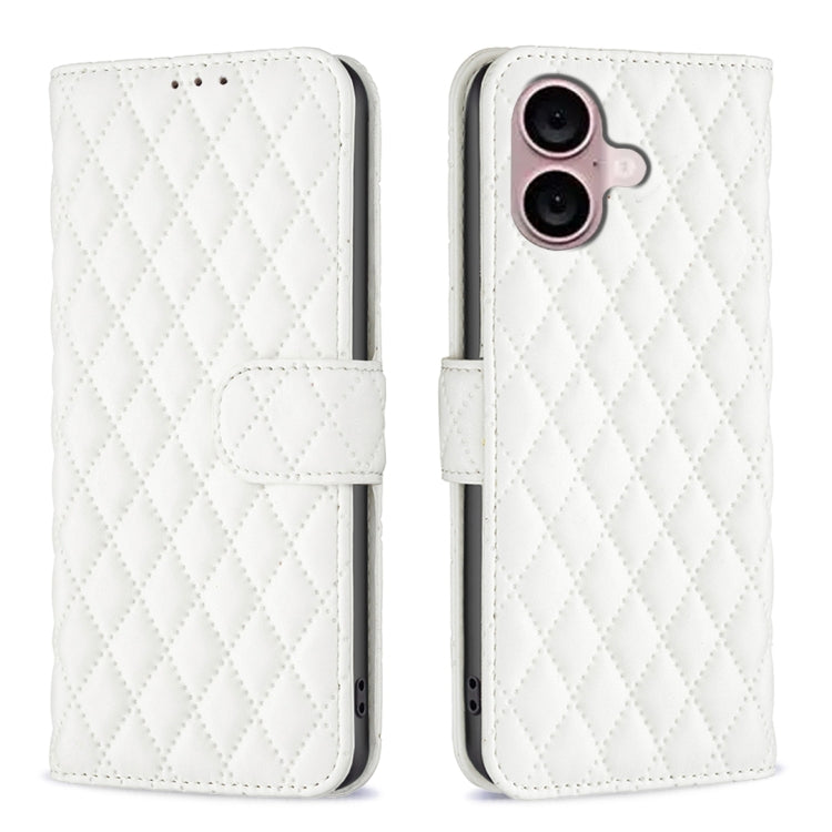 For iPhone 16 Plus Diamond Lattice Wallet Flip Leather Phone Case(White) - iPhone 16 Plus Cases by buy2fix | Online Shopping UK | buy2fix