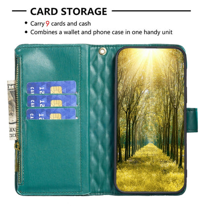 For iPhone 16 Pro Max Diamond Lattice Zipper Wallet Leather Flip Phone Case(Green) - iPhone 16 Pro Max Cases by buy2fix | Online Shopping UK | buy2fix