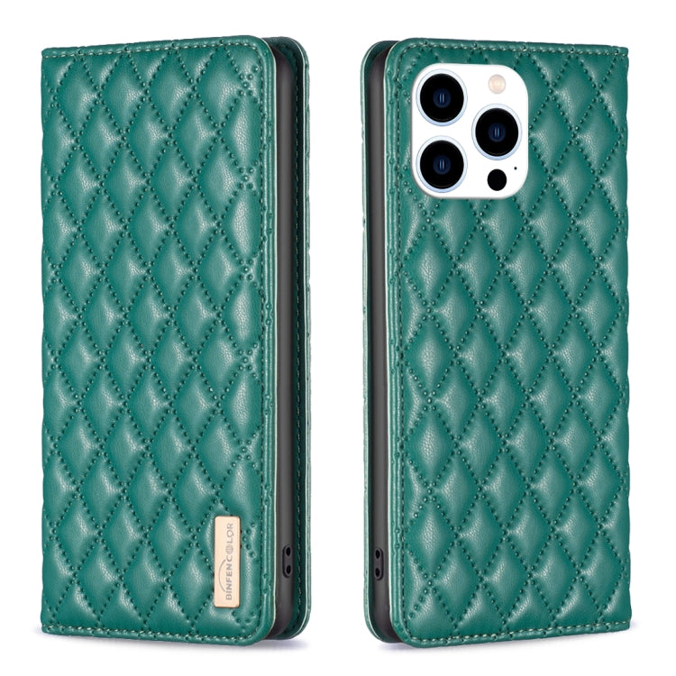 For iPhone 16 Pro Diamond Lattice Magnetic Leather Flip Phone Case(Green) - iPhone 16 Pro Cases by buy2fix | Online Shopping UK | buy2fix