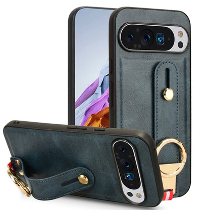 For Google Pixel 9 Pro Wristband Leather Back Phone Case(Blue) - Google Cases by buy2fix | Online Shopping UK | buy2fix