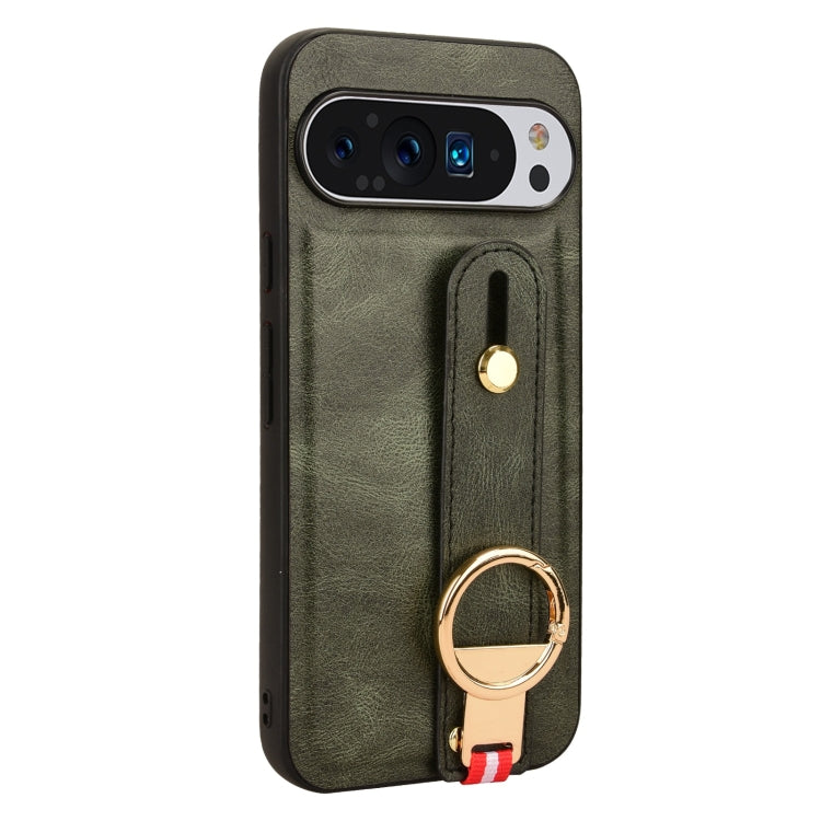 For Google Pixel 9 Pro XL Wristband Leather Back Phone Case(Green) - Google Cases by buy2fix | Online Shopping UK | buy2fix