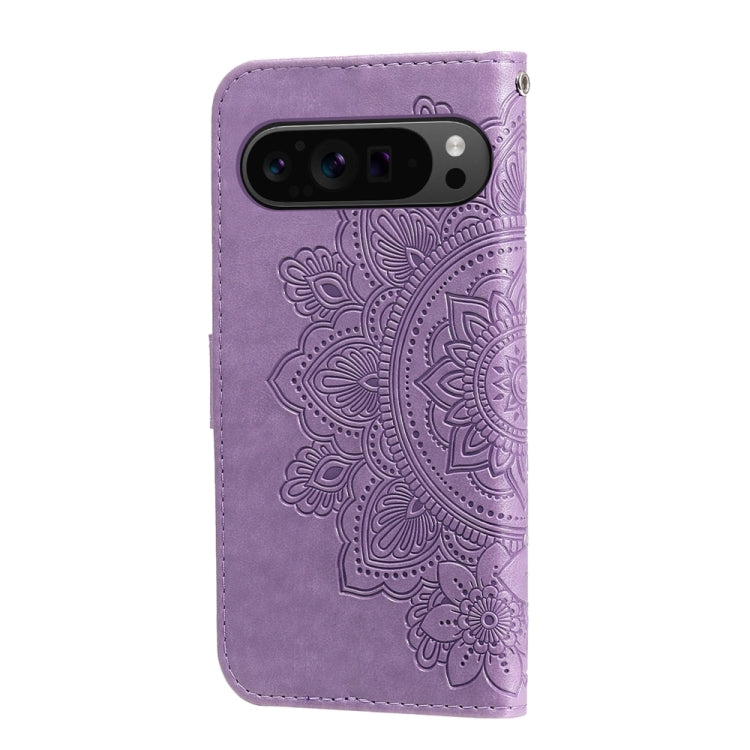 For Google Pixel 9 Pro 7-petal Flowers Embossing Leather Phone Case(Light Purple) - Google Cases by buy2fix | Online Shopping UK | buy2fix