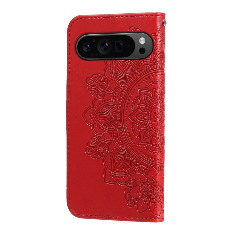 For Google Pixel 9 Pro 7-petal Flowers Embossing Leather Phone Case(Red) - Google Cases by buy2fix | Online Shopping UK | buy2fix