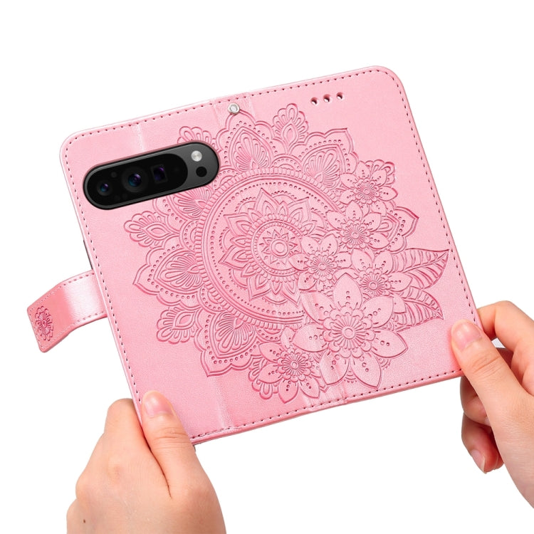 For Google Pixel 9 Pro 7-petal Flowers Embossing Leather Phone Case(Rose Gold) - Google Cases by buy2fix | Online Shopping UK | buy2fix