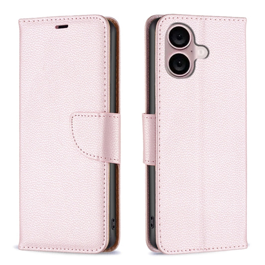 For iPhone 16 Litchi Texture Pure Color Flip Leather Phone Case(Rose Gold) - iPhone 16 Cases by buy2fix | Online Shopping UK | buy2fix