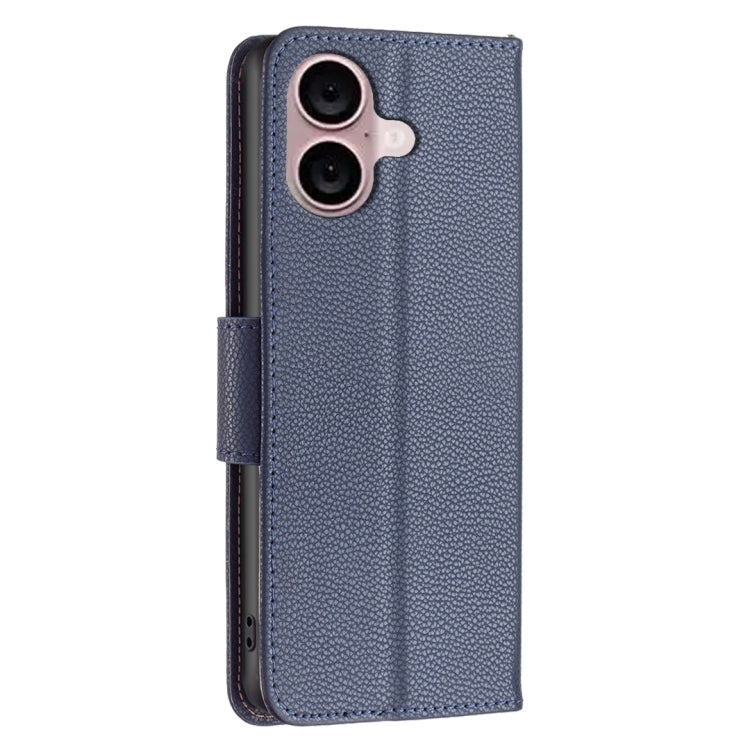 For iPhone 16 Plus Litchi Texture Pure Color Flip Leather Phone Case(Blue) - iPhone 16 Plus Cases by buy2fix | Online Shopping UK | buy2fix