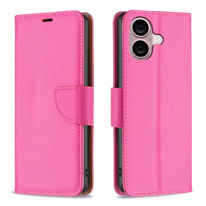 For iPhone 16 Plus Litchi Texture Pure Color Flip Leather Phone Case(Rose Red) - iPhone 16 Plus Cases by buy2fix | Online Shopping UK | buy2fix