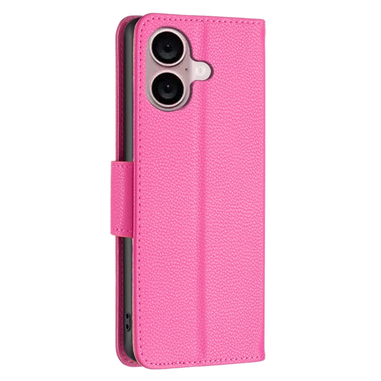 For iPhone 16 Plus Litchi Texture Pure Color Flip Leather Phone Case(Rose Red) - iPhone 16 Plus Cases by buy2fix | Online Shopping UK | buy2fix