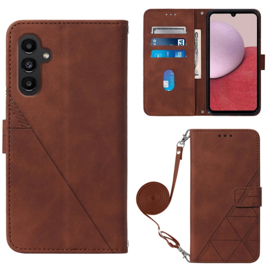 For Samsung Galaxy A15 Crossbody 3D Embossed Flip Leather Phone Case(Brown) - Galaxy Phone Cases by buy2fix | Online Shopping UK | buy2fix