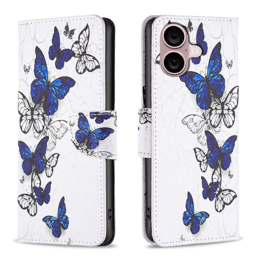 For iPhone 16 Colored Drawing Pattern Flip Leather Phone Case(Butterflies) - iPhone 16 Cases by buy2fix | Online Shopping UK | buy2fix