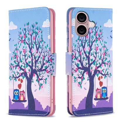 For iPhone 16 Plus Colored Drawing Pattern Flip Leather Phone Case(Owl) - iPhone 16 Plus Cases by buy2fix | Online Shopping UK | buy2fix