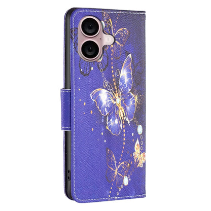 For iPhone 16 Plus Colored Drawing Pattern Flip Leather Phone Case(Purple Butterfly) - iPhone 16 Plus Cases by buy2fix | Online Shopping UK | buy2fix