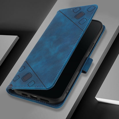 For iPhone 16 Pro Skin-feel Embossed Leather Phone Case(Blue) - iPhone 16 Pro Cases by buy2fix | Online Shopping UK | buy2fix