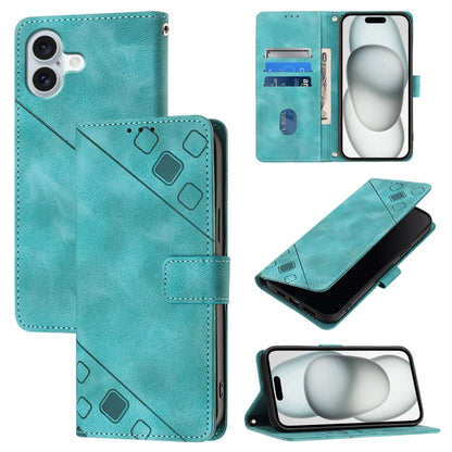 For iPhone 16 Plus Skin-feel Embossed Leather Phone Case(Green) - iPhone 16 Plus Cases by buy2fix | Online Shopping UK | buy2fix